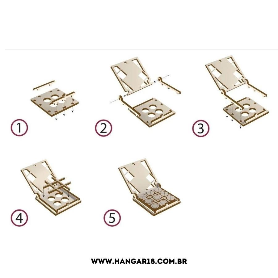 JOGO DA VELHA PORTATIL DE BOLSO DESMONTADO MDF